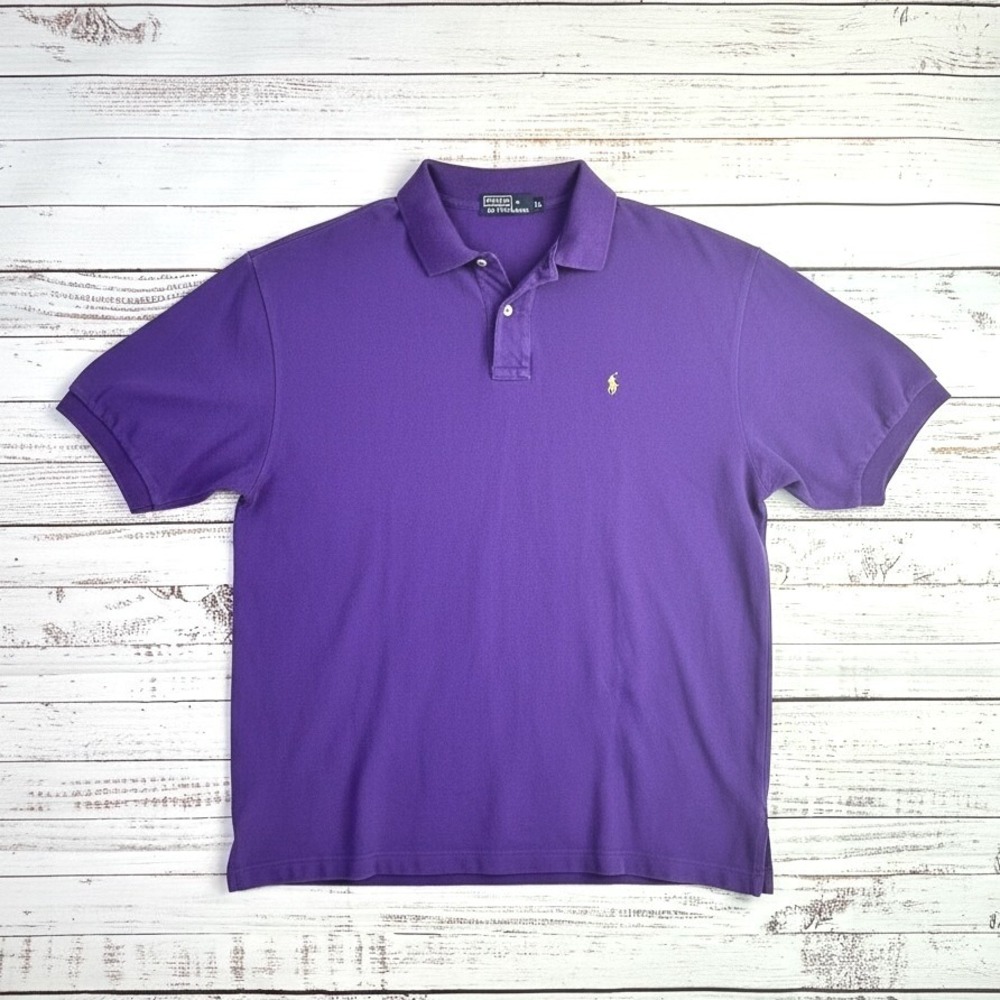 Vintage‎ Polo Ralph Lauren Polo Shirt XL Purple 100% Cotton Preppy Ivy Pique